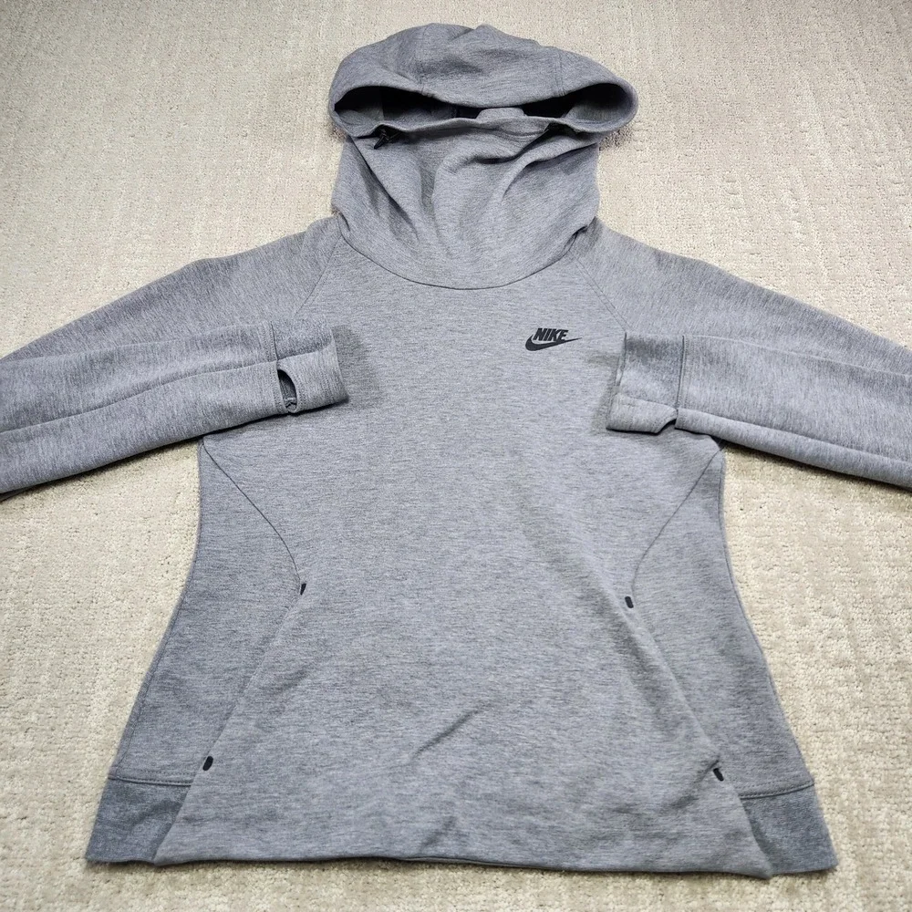 Nike Tech Fleece Hoodie Women Small Gray Ninja Hood Mock‎ Athleisure Pullover